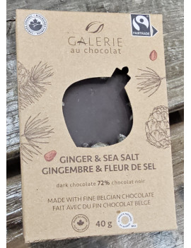 Mini organic dark chocolate bar with ginger and fleur de sel