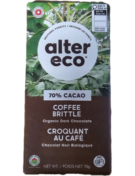 Tablette chocolat noir 70% croquant au café biologique