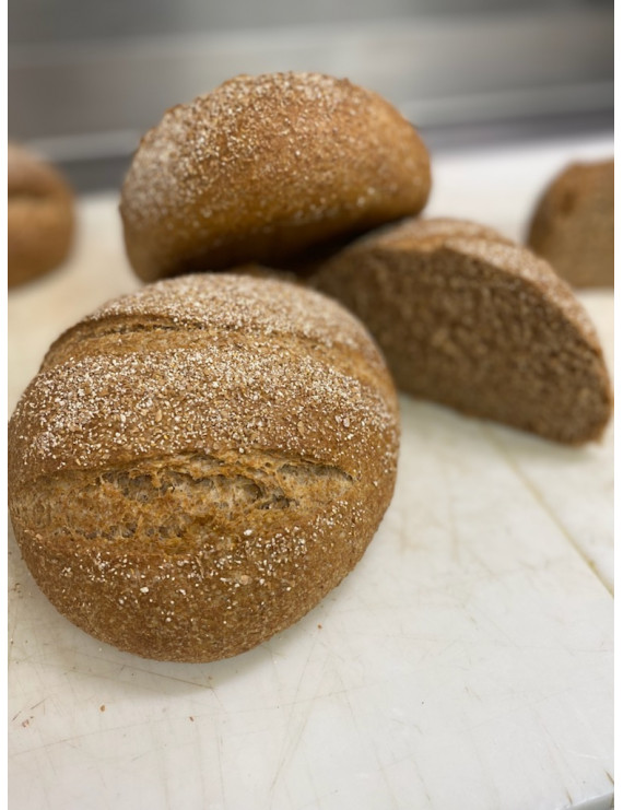Whole wheat bread loaf made with flour ground on site