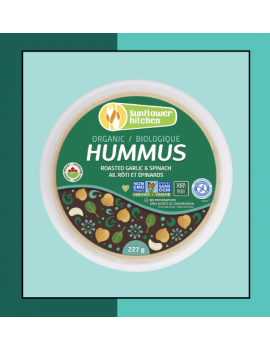 Hummus biologique ail rôti et épinards
