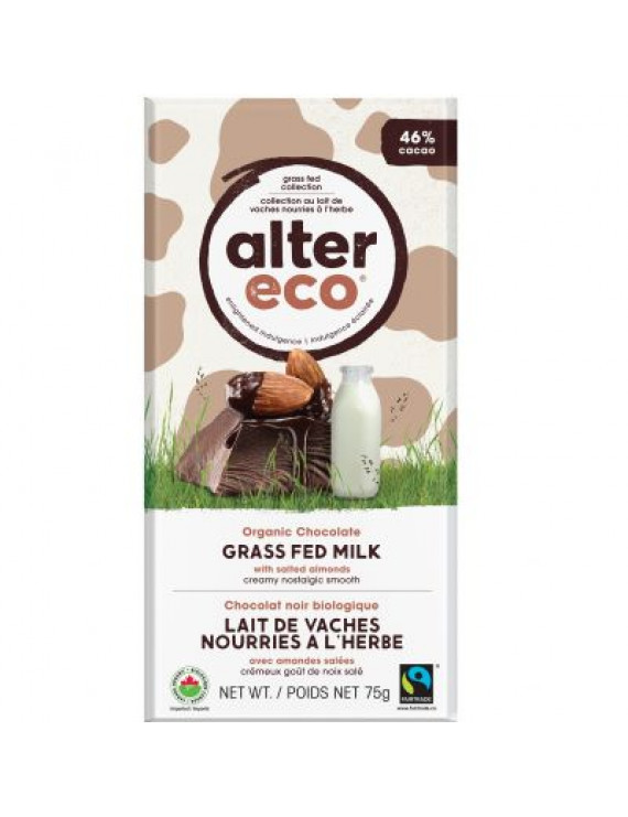 Alter Eco Chocolate Organic Grass Fed Milk Salted Almonds