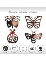 Insects Collection 4-Pcs Set - 3 in 1 Multifunction Gift – Coasters, Candle Holders, Hanging Ornaments - Solid Walnut Wood 6mm - Made in Canada