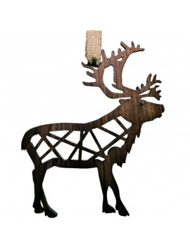 1-Pc Reindeer Stick Style Ornament  - Black Walnut Wood - 96x115x6mm - Made in Quebec