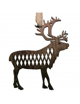 1-Pc Reindeer Diamond Style Ornament  - Black Walnut Wood - 96x115x6mm - Made in Quebec