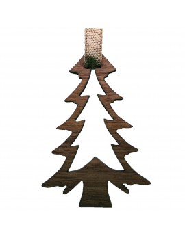 1-Pc Fir Tree Landscape Style Ornament - Black Walnut Wood - 62x99x6mm - Made in Québec