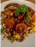 7 grain rice with italien sausages with demi-glace maple sauce